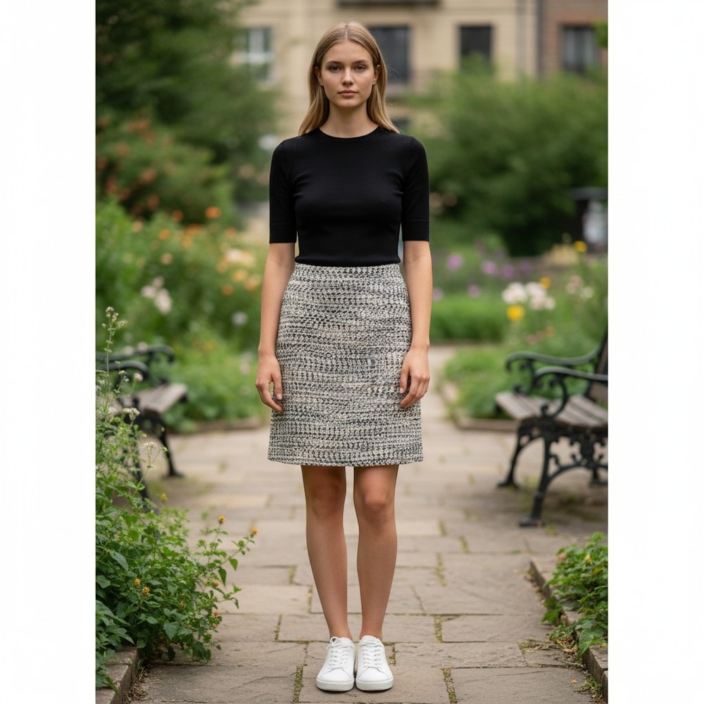 NWT Calvin Klein Womens Tweed Mini Skirt Cream Black Tan S5DSW170 Size 4